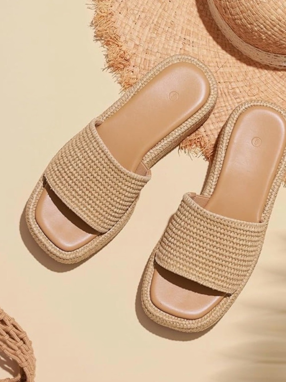 Woven Slide Sandals in Natural Tan - Women